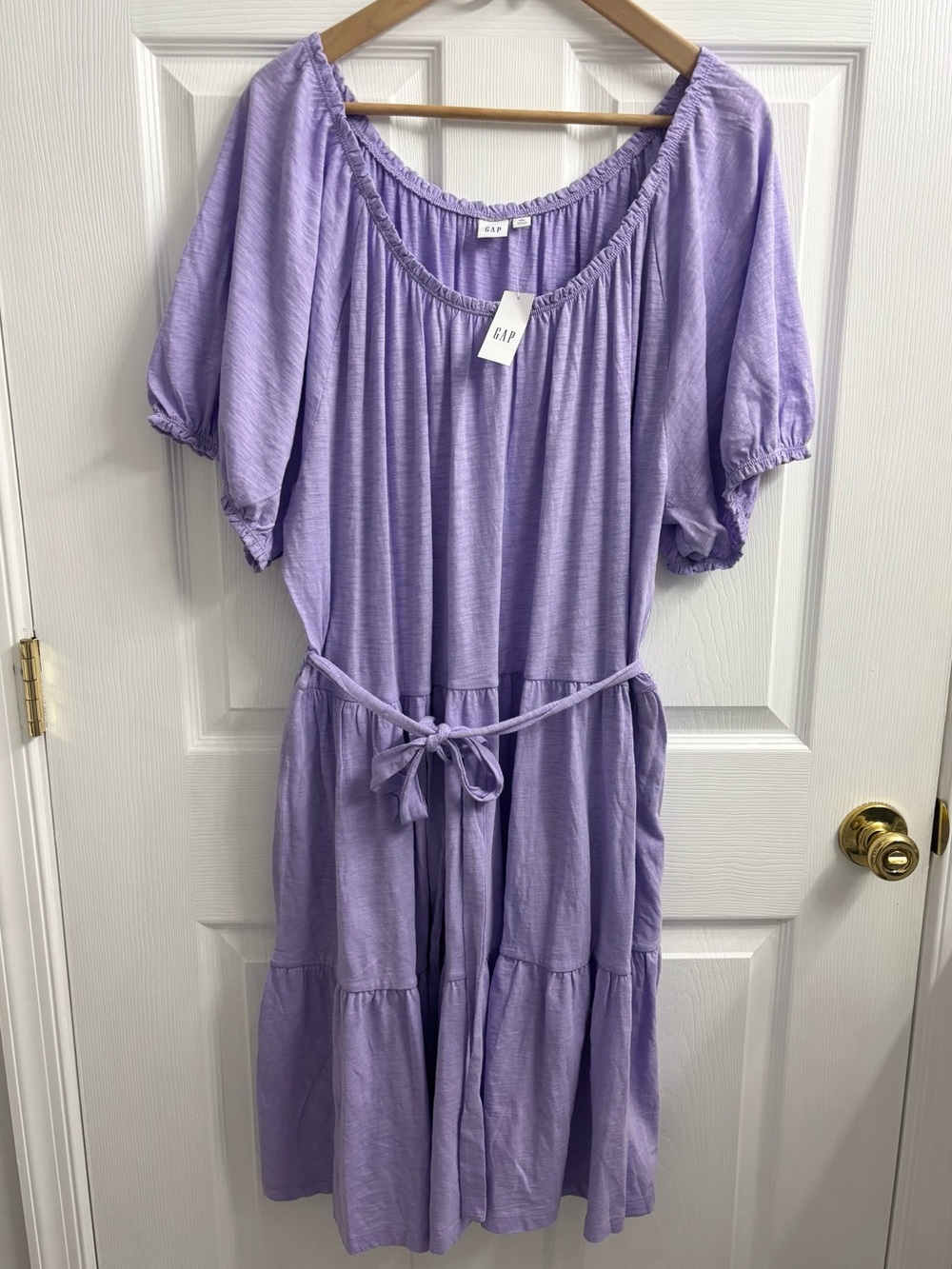 Gap Tiered Waist Tie Dress Pastel Purple XXL Belt Sundress Knee Length